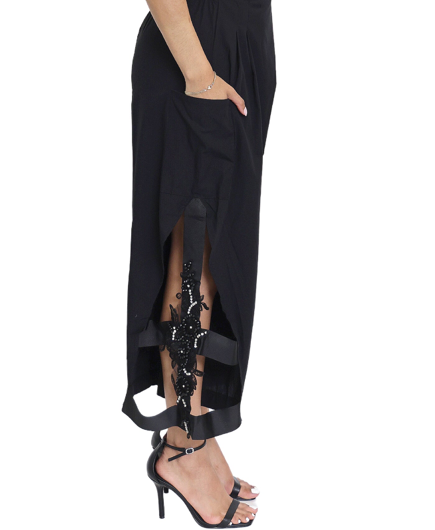 Wide Leg Pants w/ Cut-Out Rhinestone & Lace Detail image 2