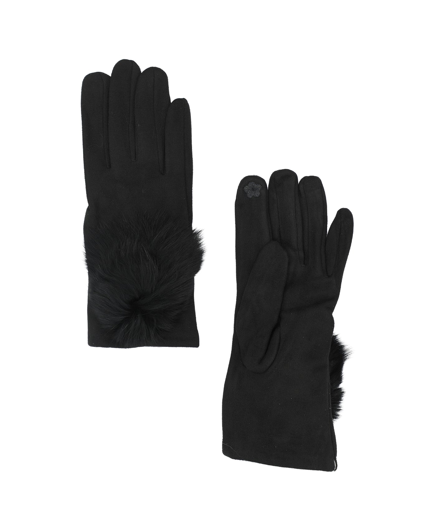 Tech Friendly Faux Suede Gloves w/ Fur Pom image 1