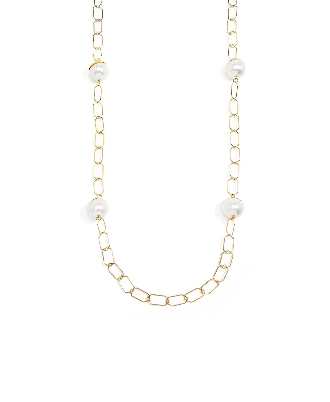 Long Geometric Link & Faux Pearl Necklace image 1