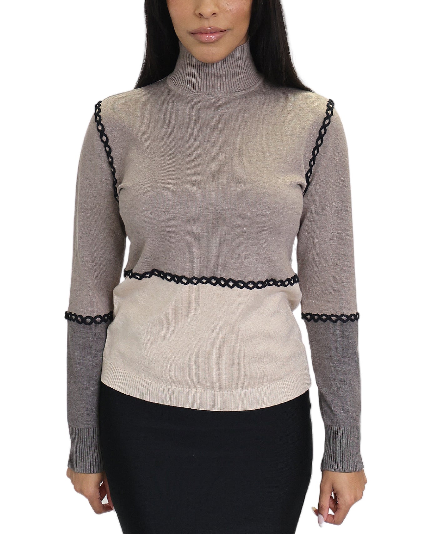 Colorblock Sweater w/ Stitching Detail image 1