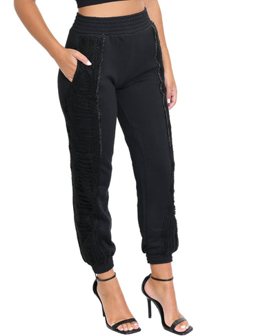 Joggers w/ Cable Knit & Rhinestone Detail image 1