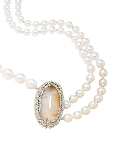Long Faux Pearl Necklace w/ Stone image 1