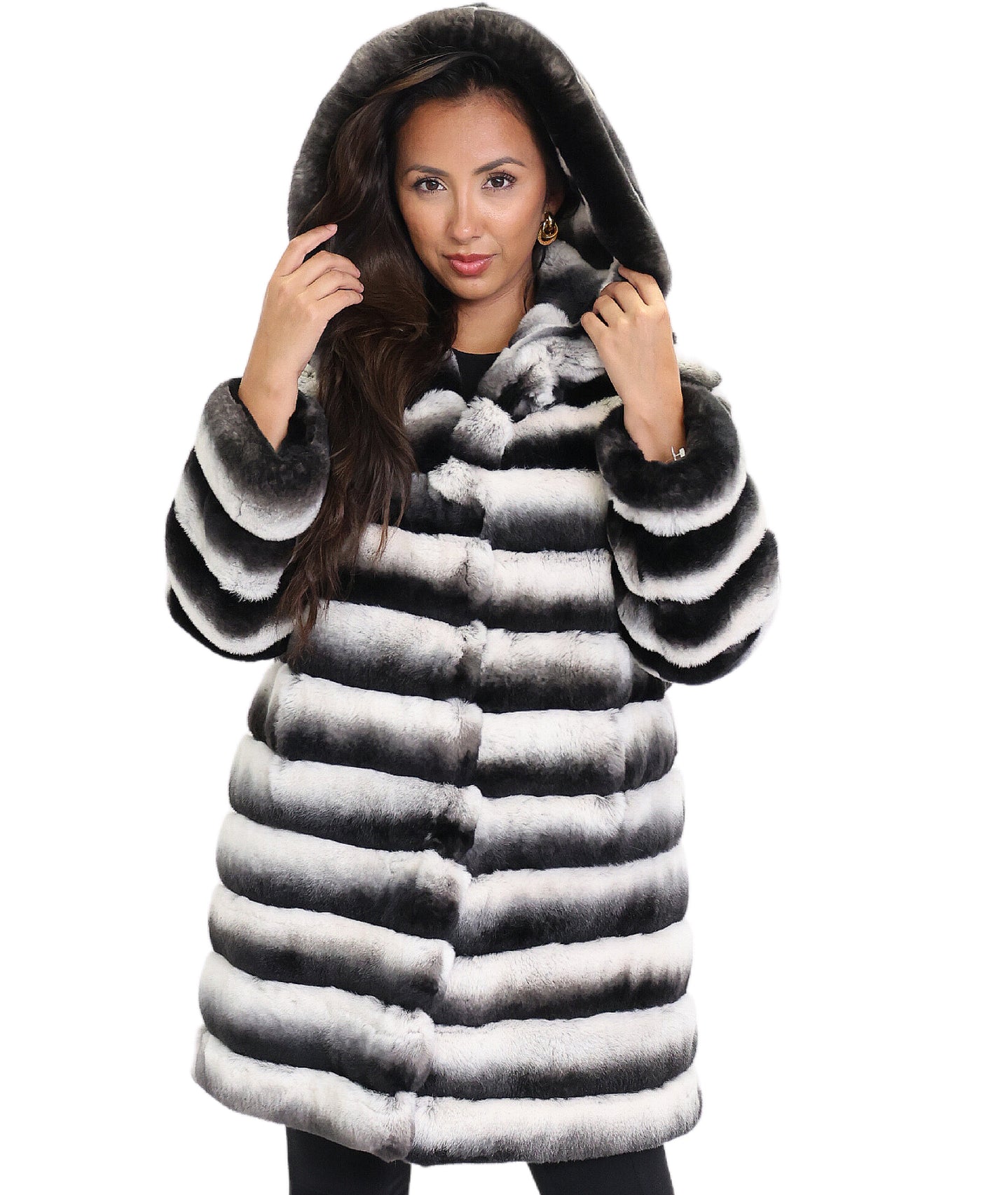 Reversible Fur Coat w/ Hood image 4