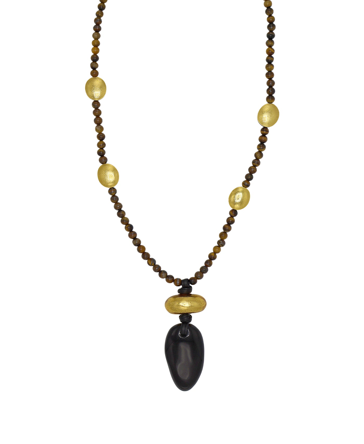 Long Metallic Resin & Stone Beaded Pendant Necklace image 1