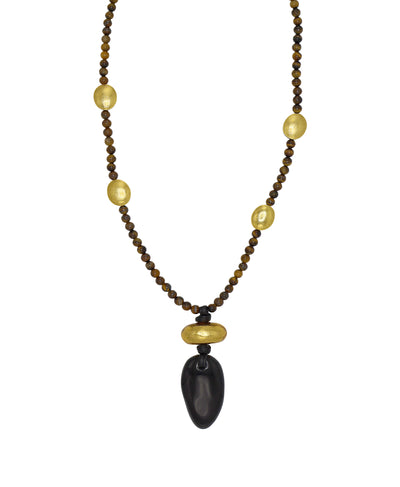 Long Metallic Resin & Stone Beaded Pendant Necklace image 1