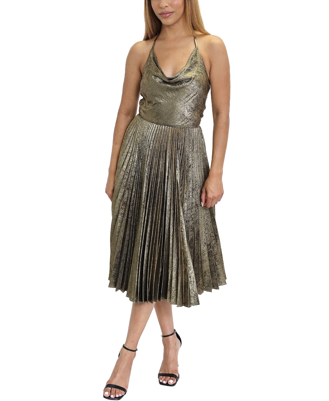 Metallic Halter Pleated Dress image 1