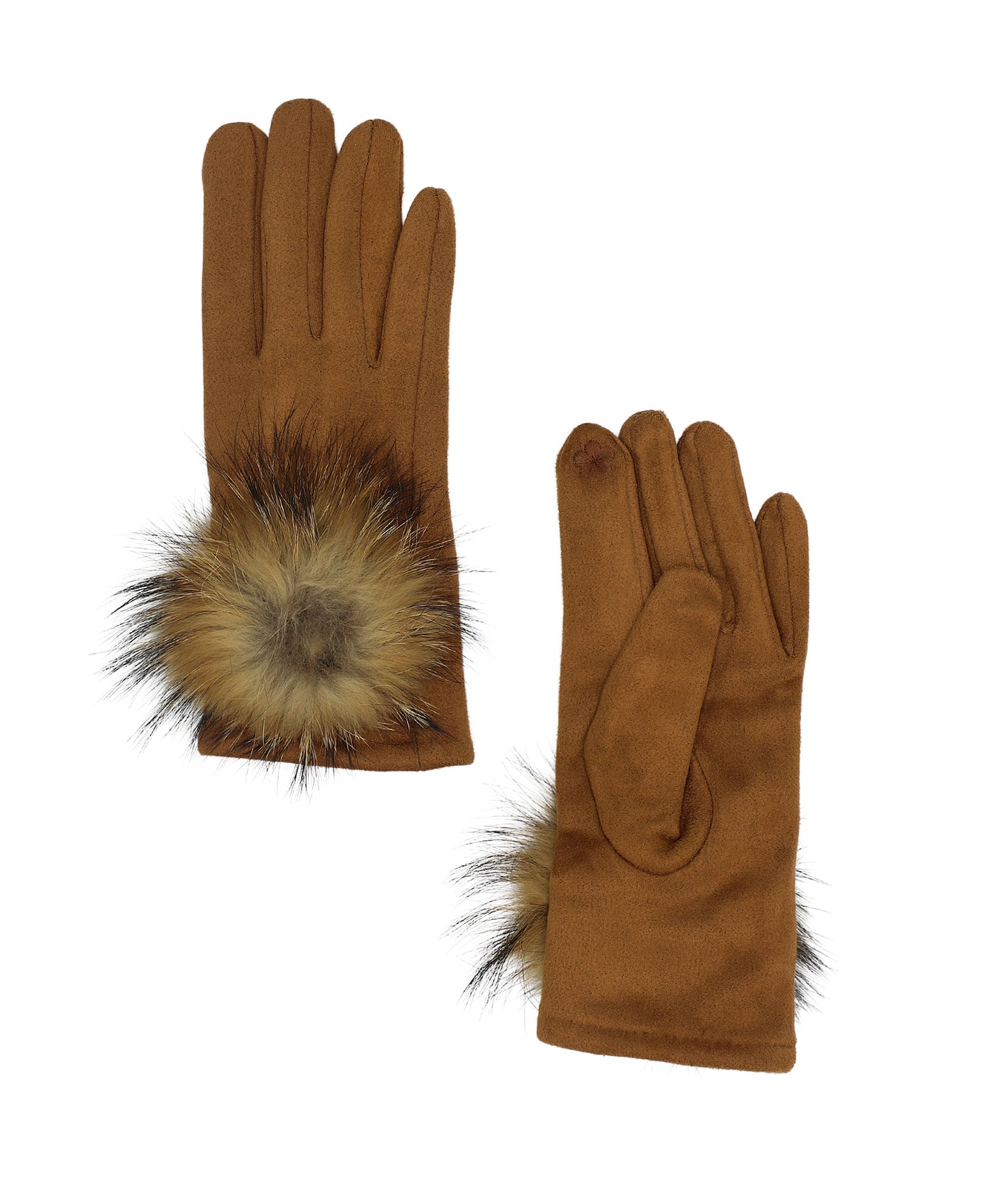 Tech Friendly Faux Suede Gloves w/ Fur Pom image 1