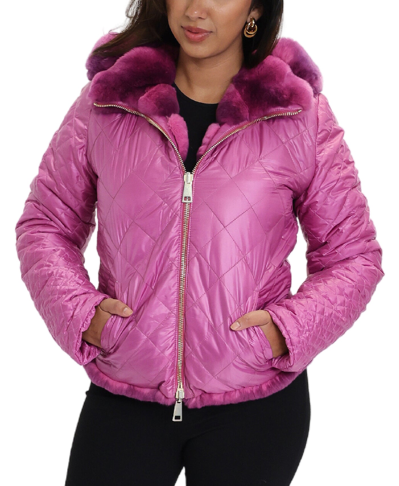 Reversible Fur Puffer Jacket w/ Hood image 3