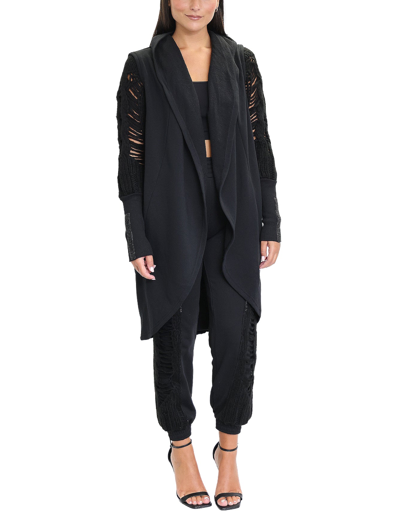 Joggers w/ Cable Knit & Rhinestone Detail image 2