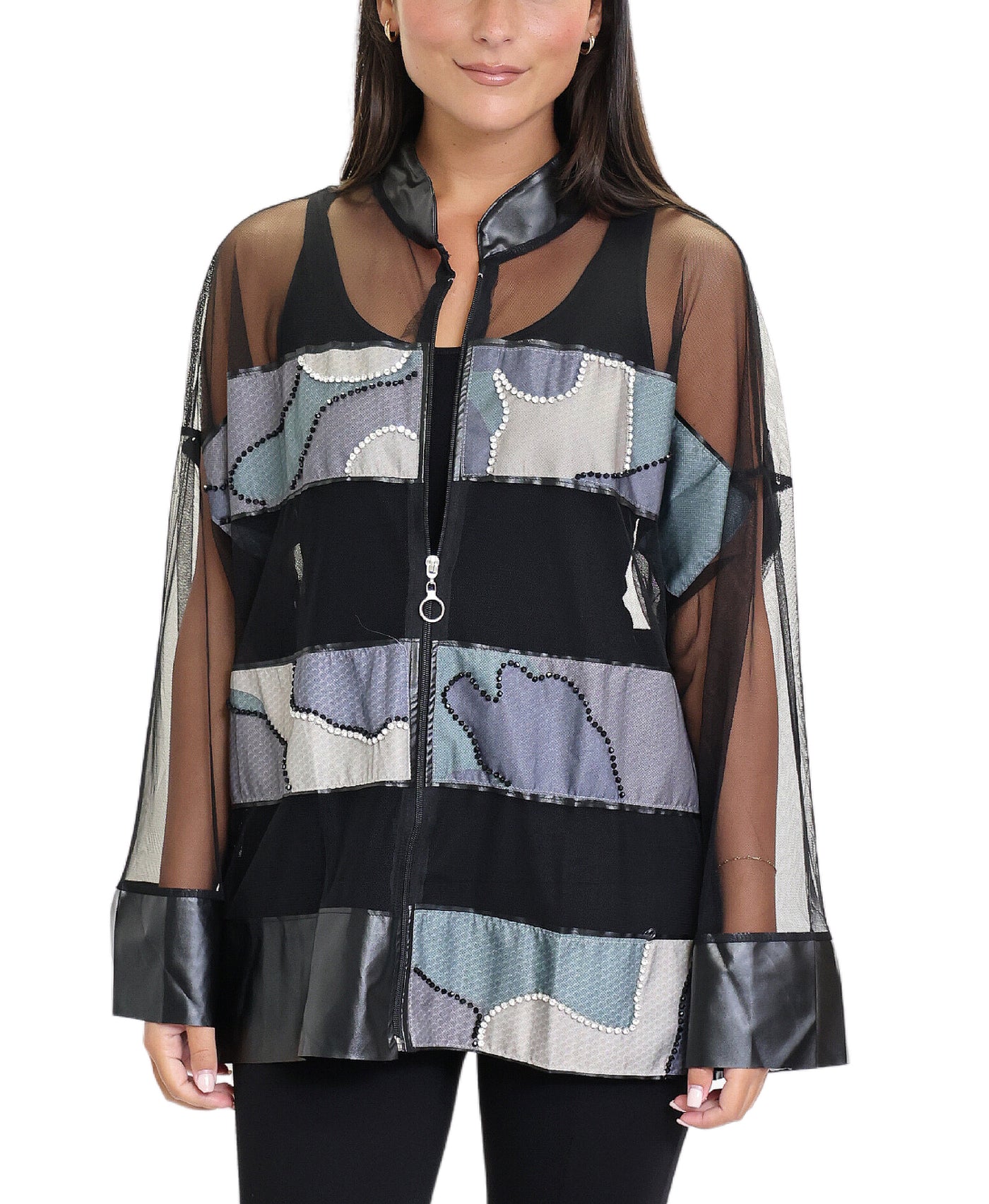 Mesh Jacket w/ Abstract Print image 1