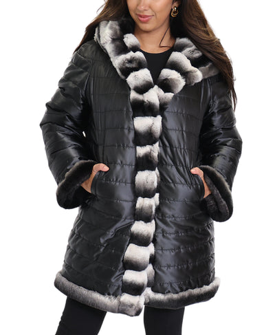 Reversible Fur Coat w/ Hood image 3