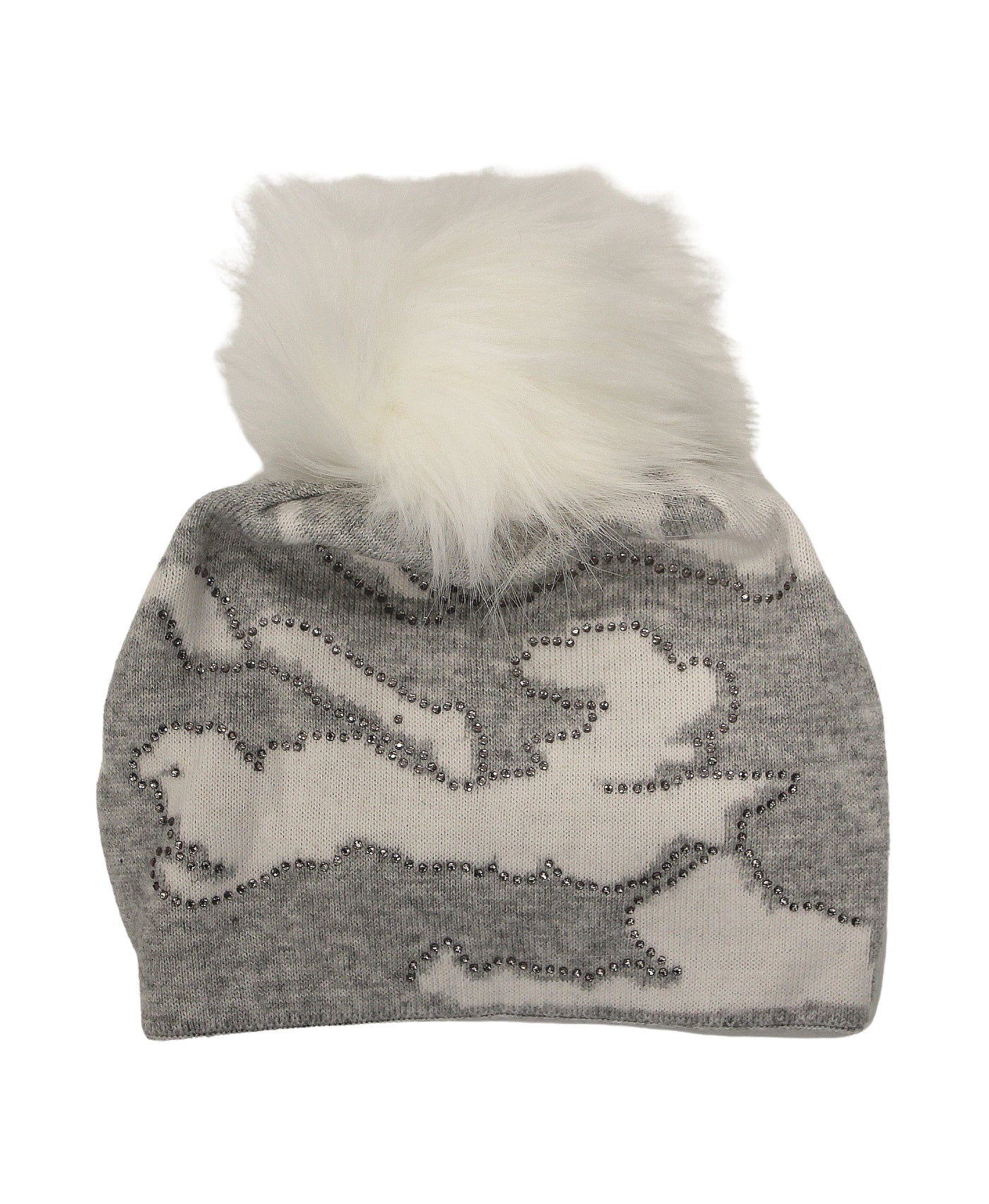 Camo Knit Slouch Hat w/ Crystals & Faux Fur Pom image 1