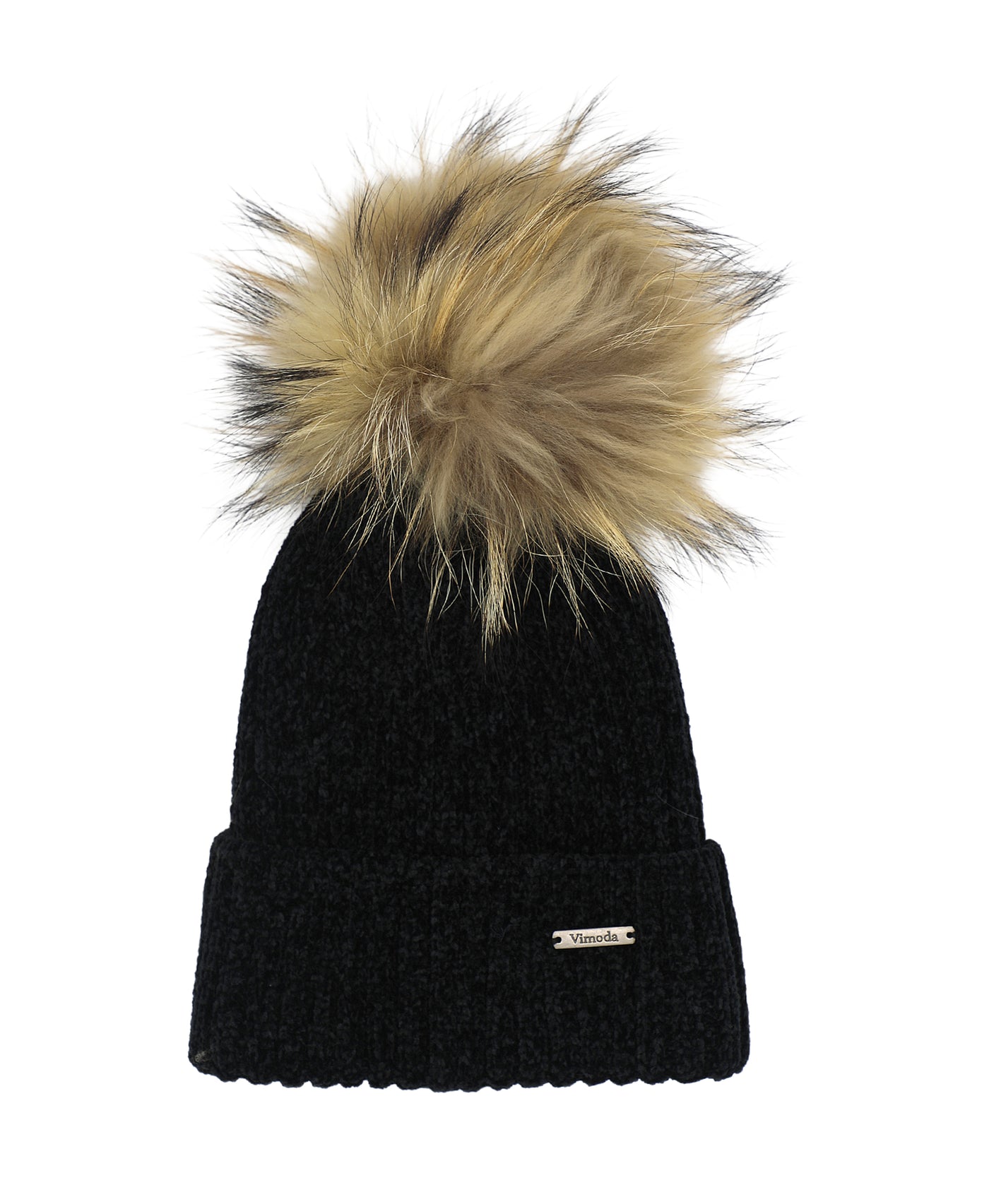 Chenille Ribbed Hat w/ Fur Pom image 1