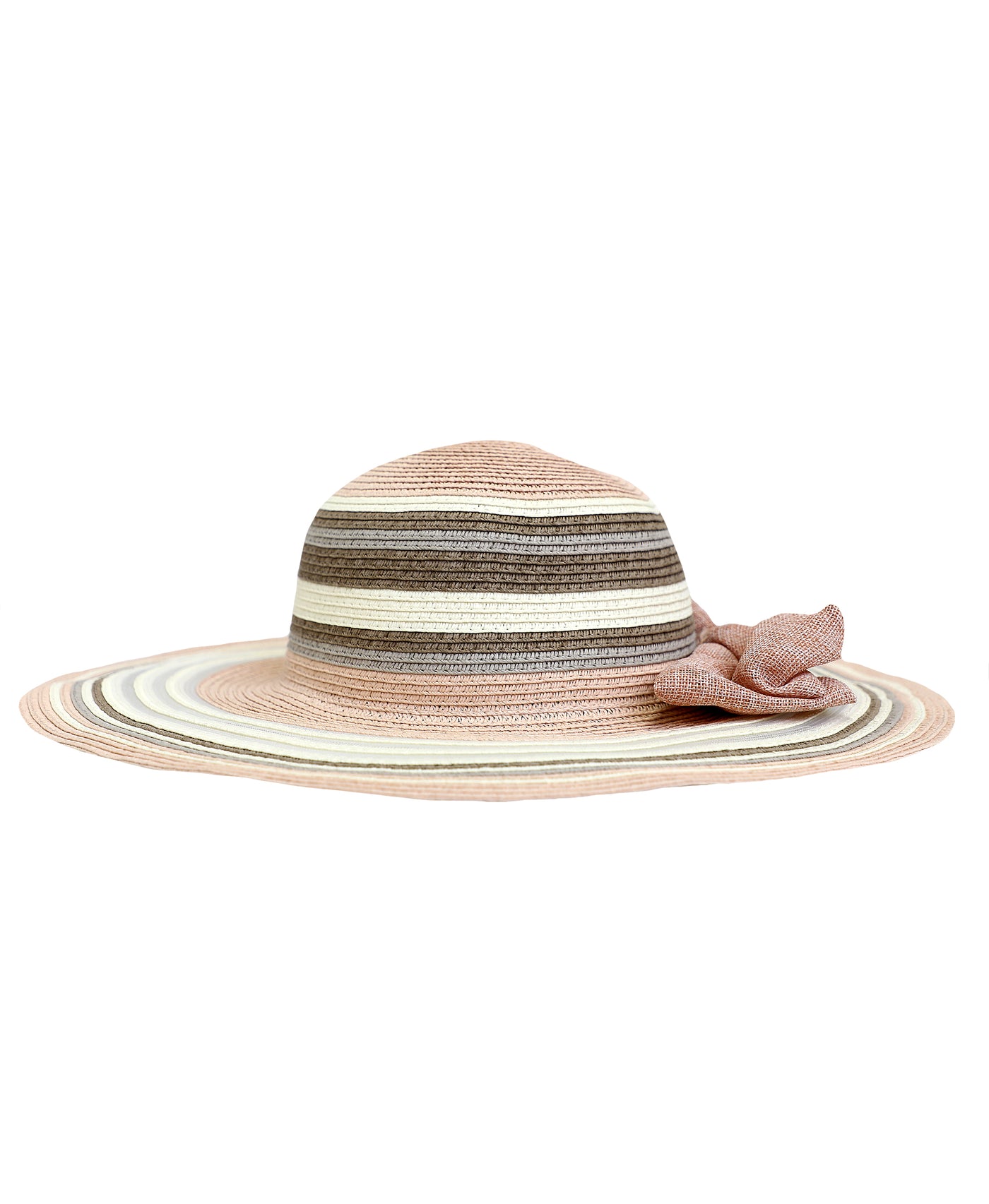 Wide Brim Striped Straw Hat w/ Bow image 1