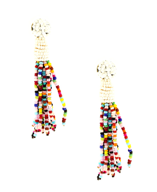 Multicolor Beaded Tassel Earrings view 1