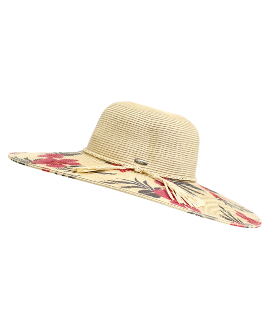 Wide Brim Floral Straw Hat w/ Straw Tie view 1