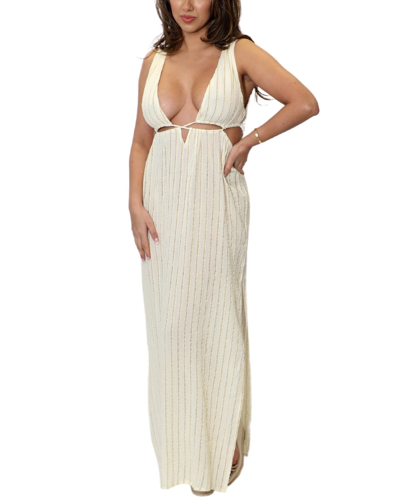 Metallic Striped Cut Out Dress Swim Cover-Up image 1