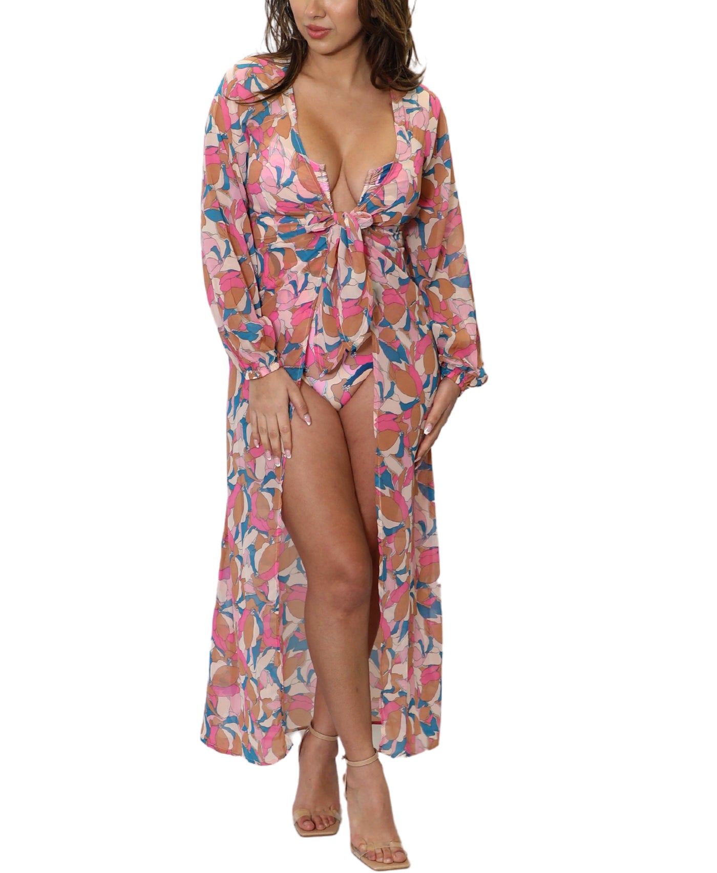 Floral Print Long Swim Cover-Up image 1