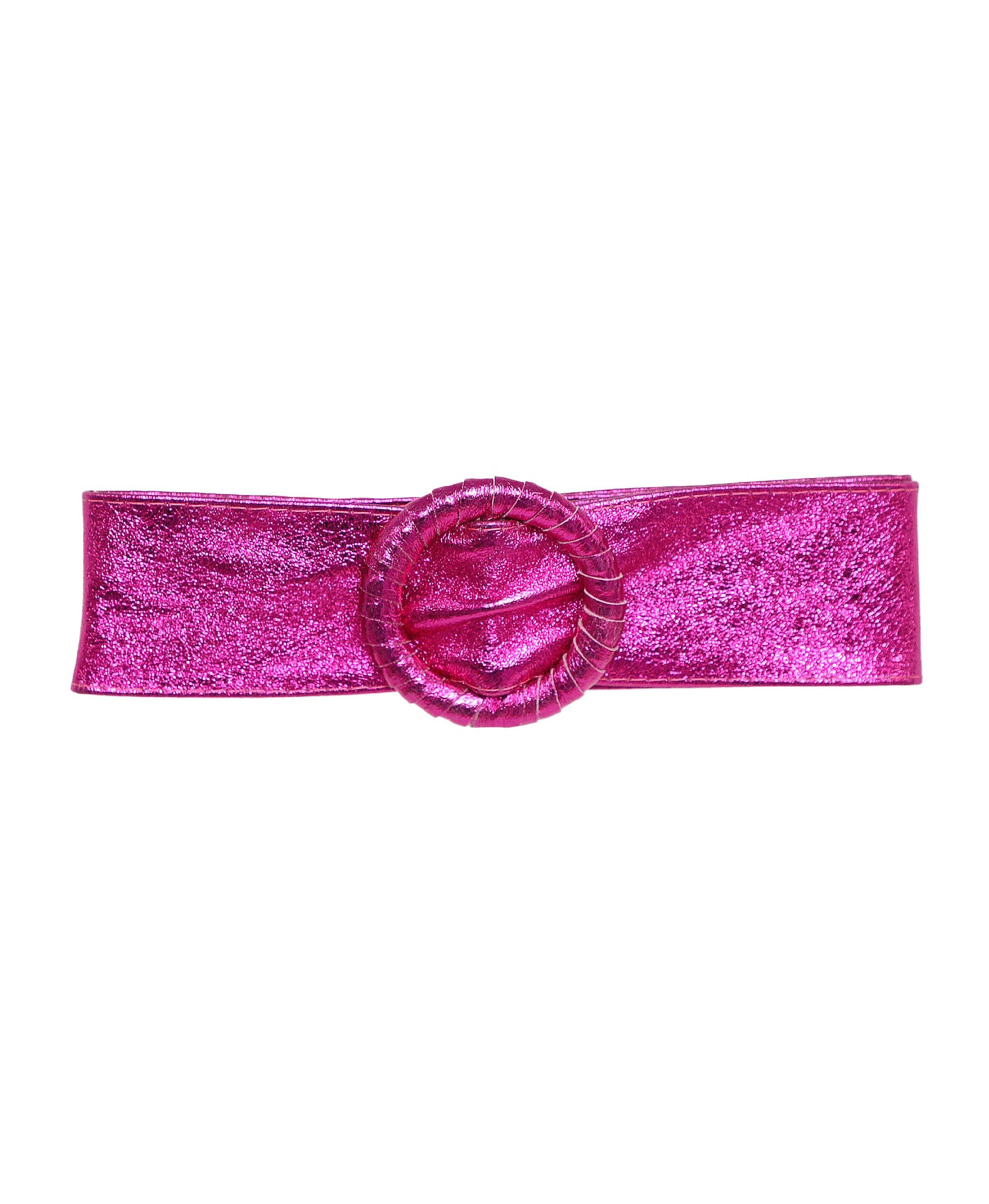 Metallic Leather Belt w/ Round Wrapped Buckle image 1
