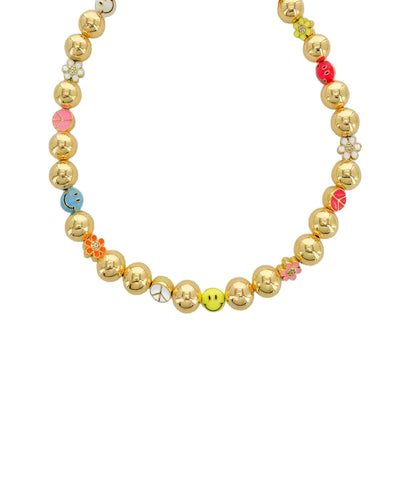 Large Beaded Necklace w/ Enamel Charms image 1