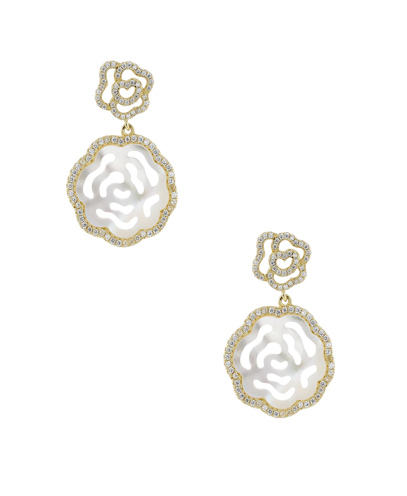 Pearl & CZ Rose Drop Earrings image 1