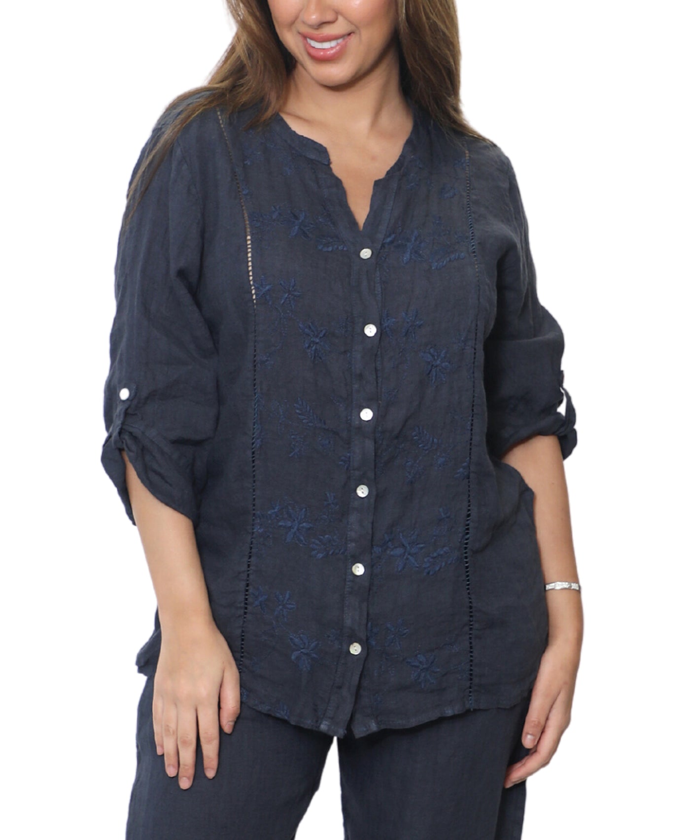 Linen Top w/ Embroidery image 1