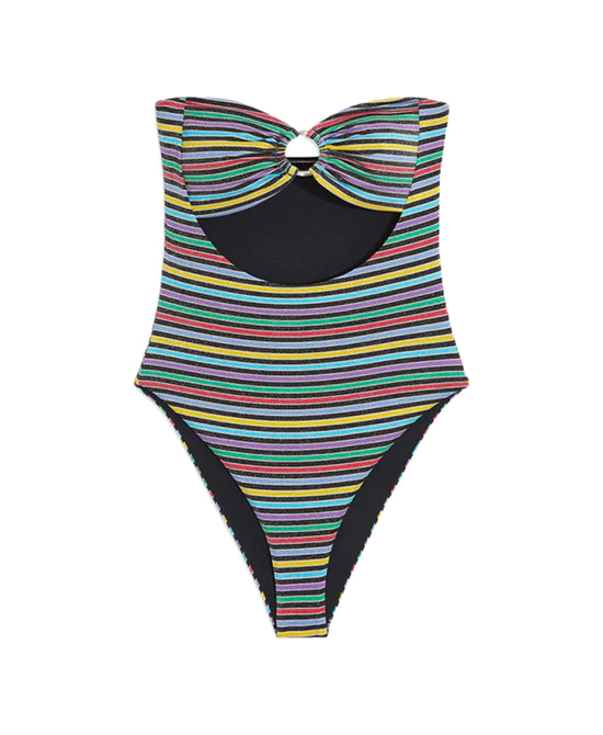 Shimmer Stripe Bandeau One-Piece Swimsuit view 1