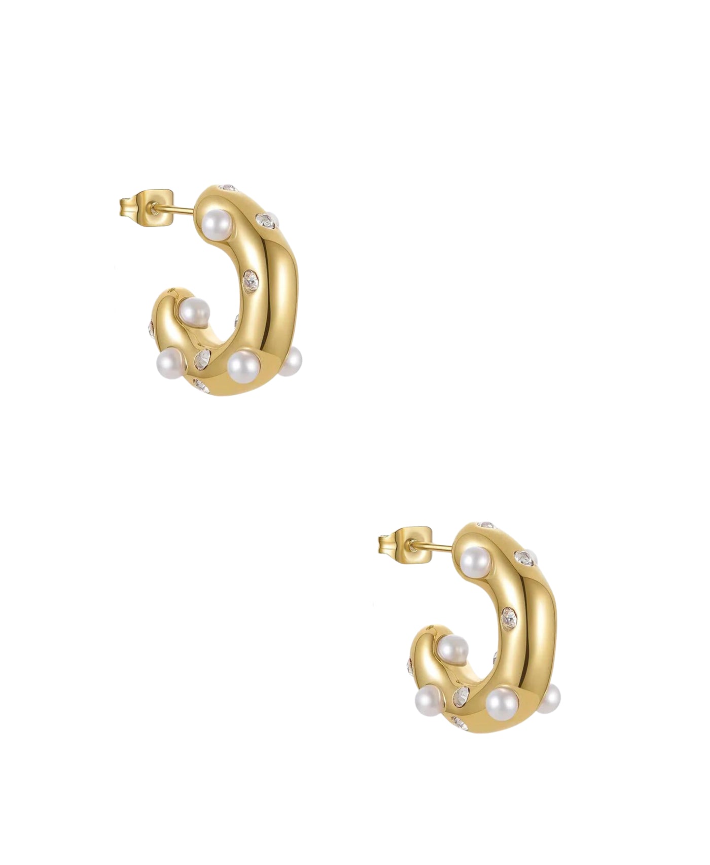 Faux Pearl & Cubic Zirconia Hoop Earrings image 1