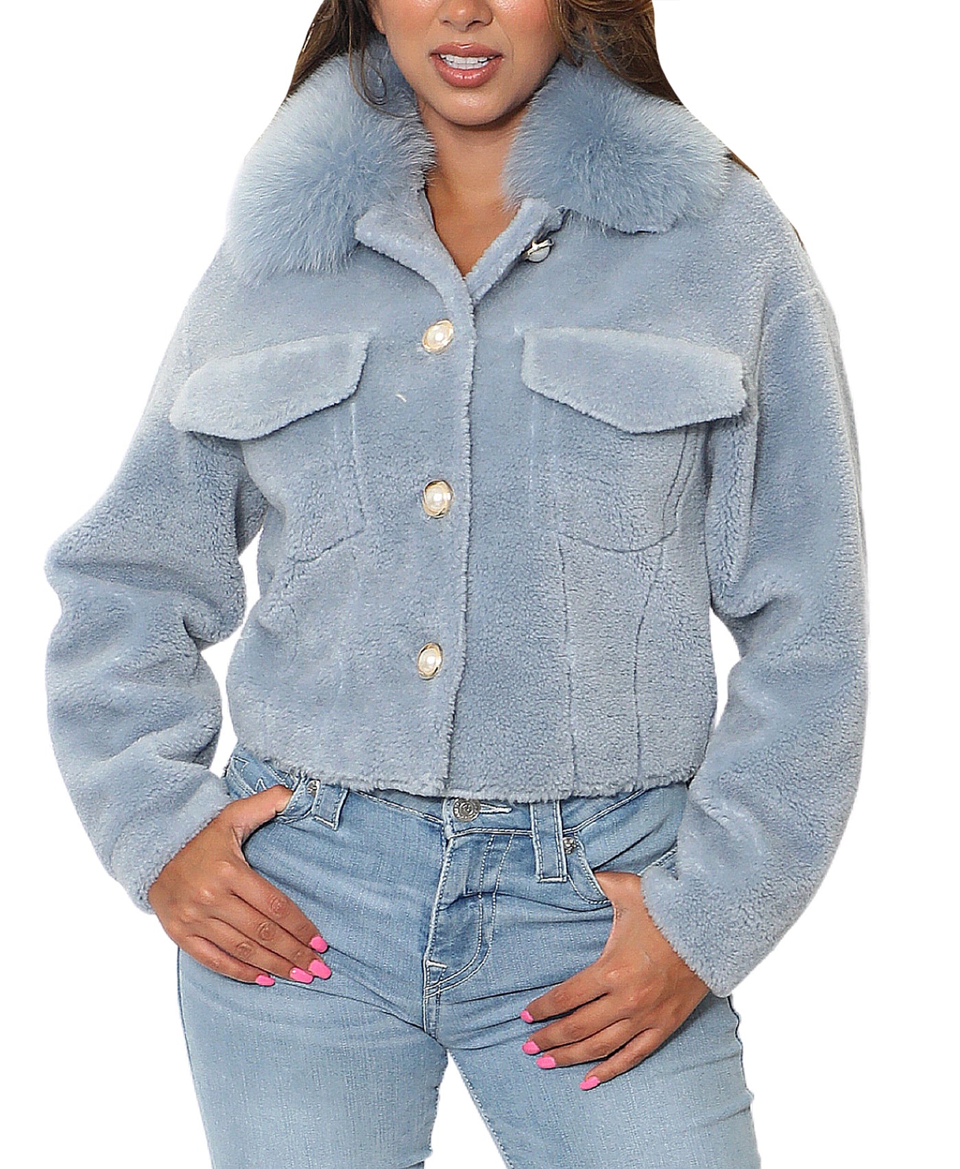 Sheared Jacket w/ Fur Trim image 1