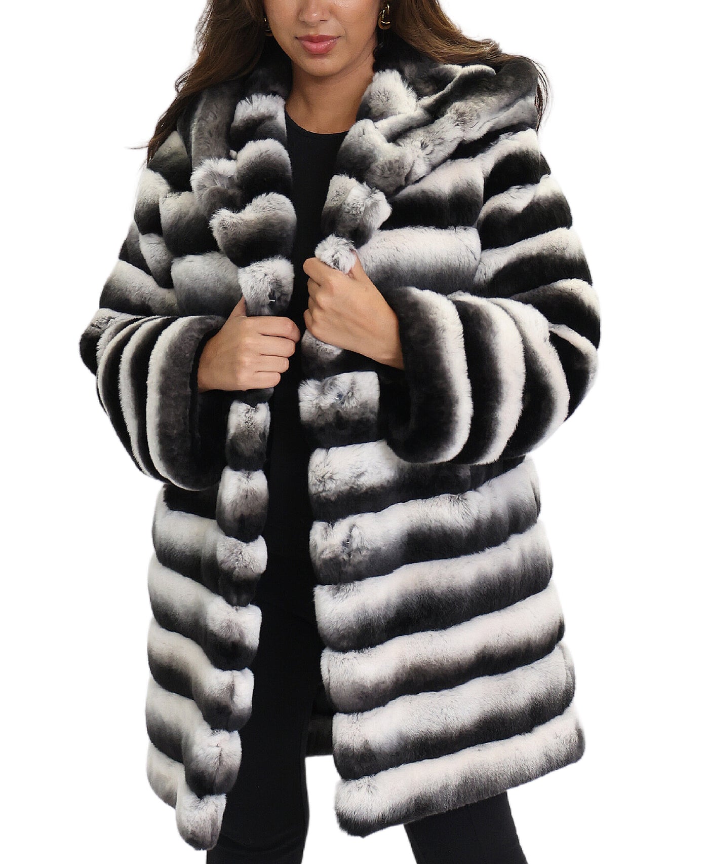 Reversible Fur Coat w/ Hood image 2