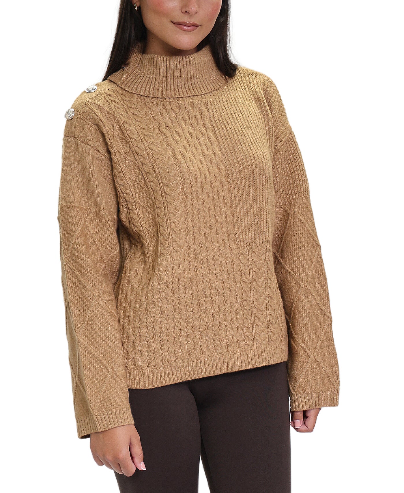 Cable Knit Wool Sweater w/ Button Detail image 1