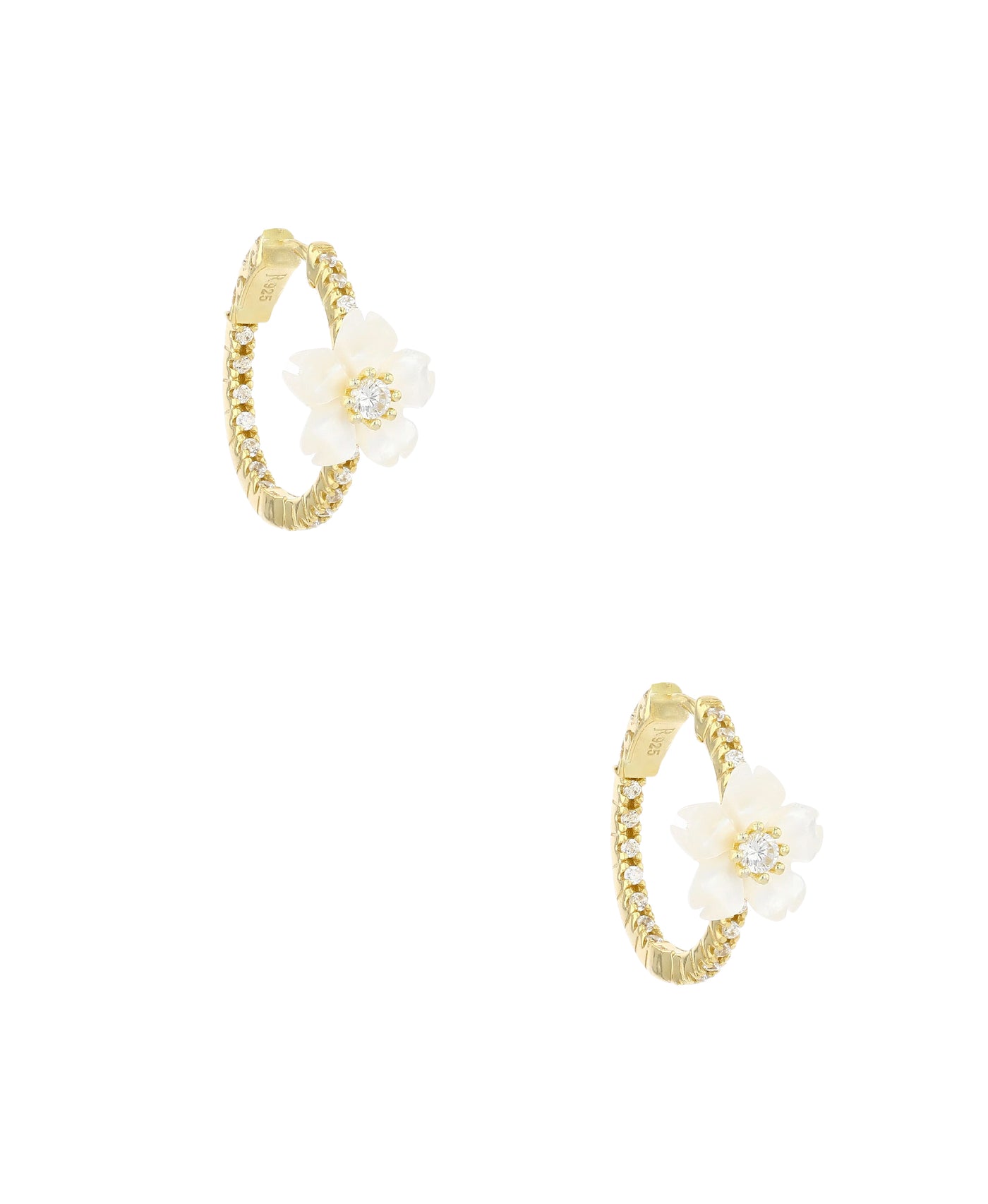 Small Hoop Earrings w/ Pearl Flower image 1