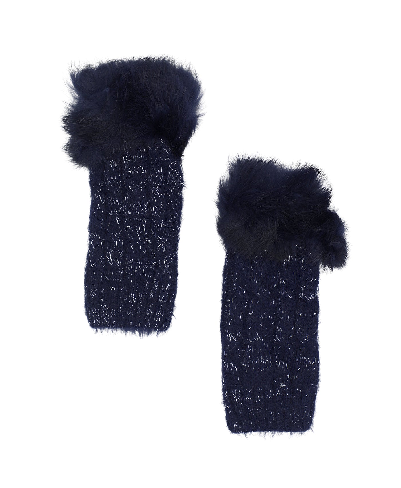 FIngerless Knit Gloves w/ Fur Trim image 1