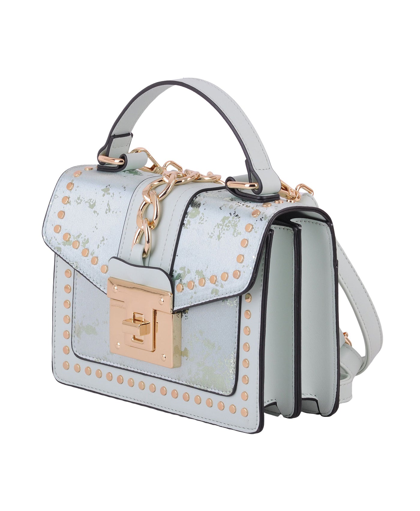 Metallic Handbag w/ Studs & Chain Accents image 2
