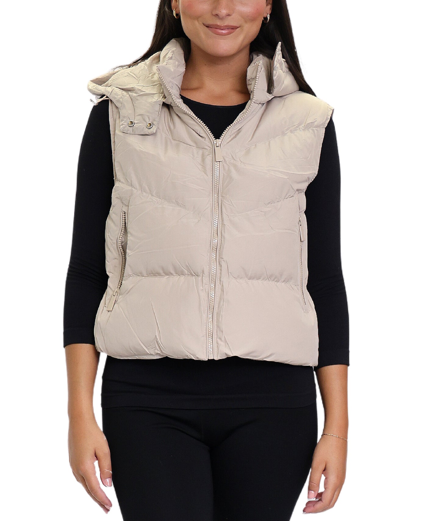 Cropped Puffer Vest w/ Hood image 1