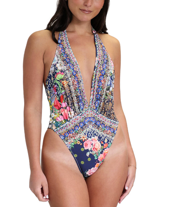 Floral Print One Piece Swimsuit view 1
