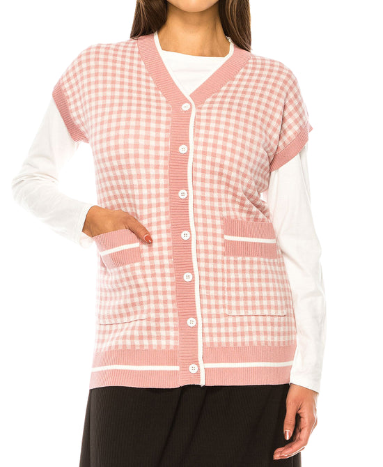 Gingham Print Sweater Vest view 1