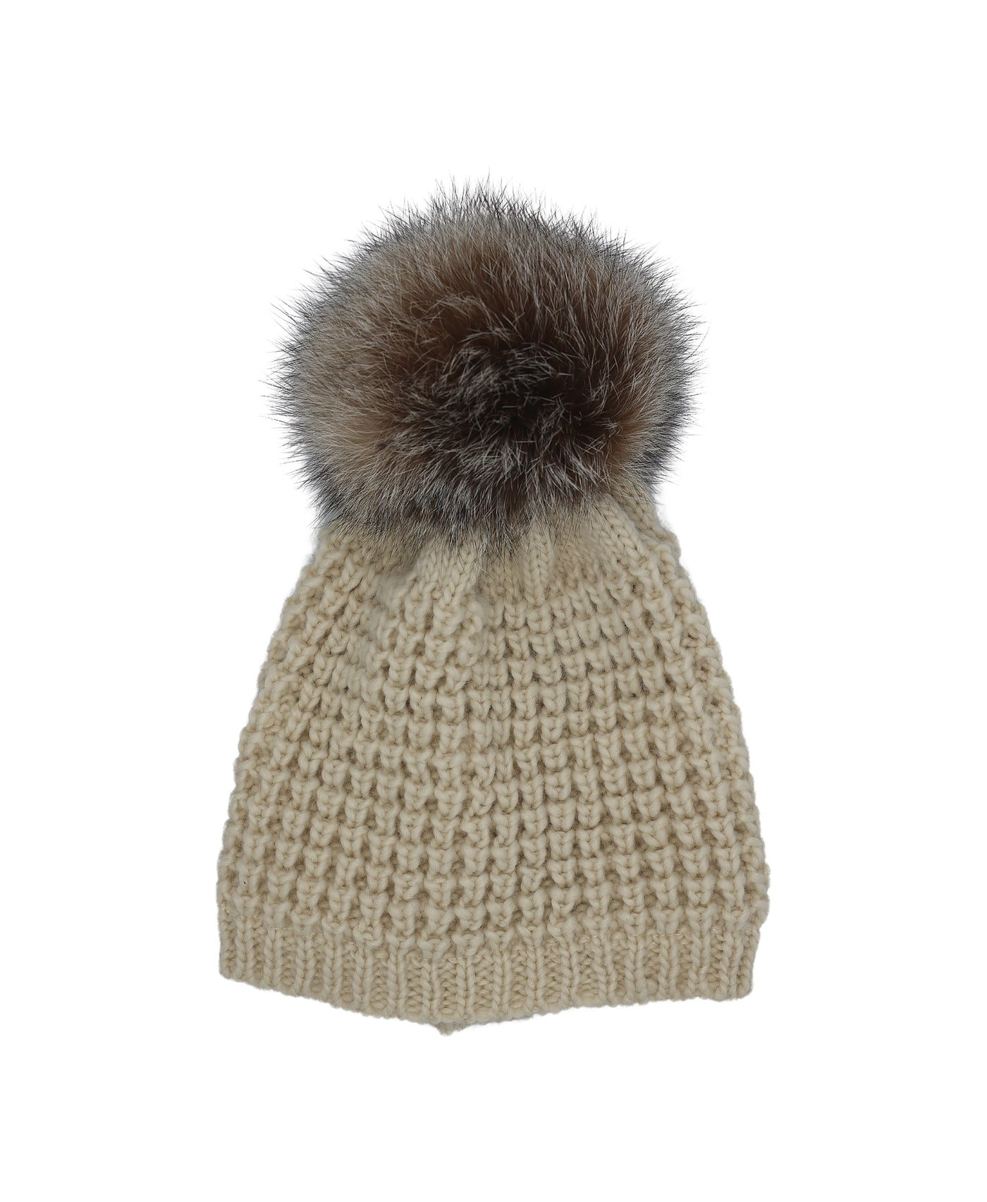 Cable Knit Hat w/ Fur Pom image 1