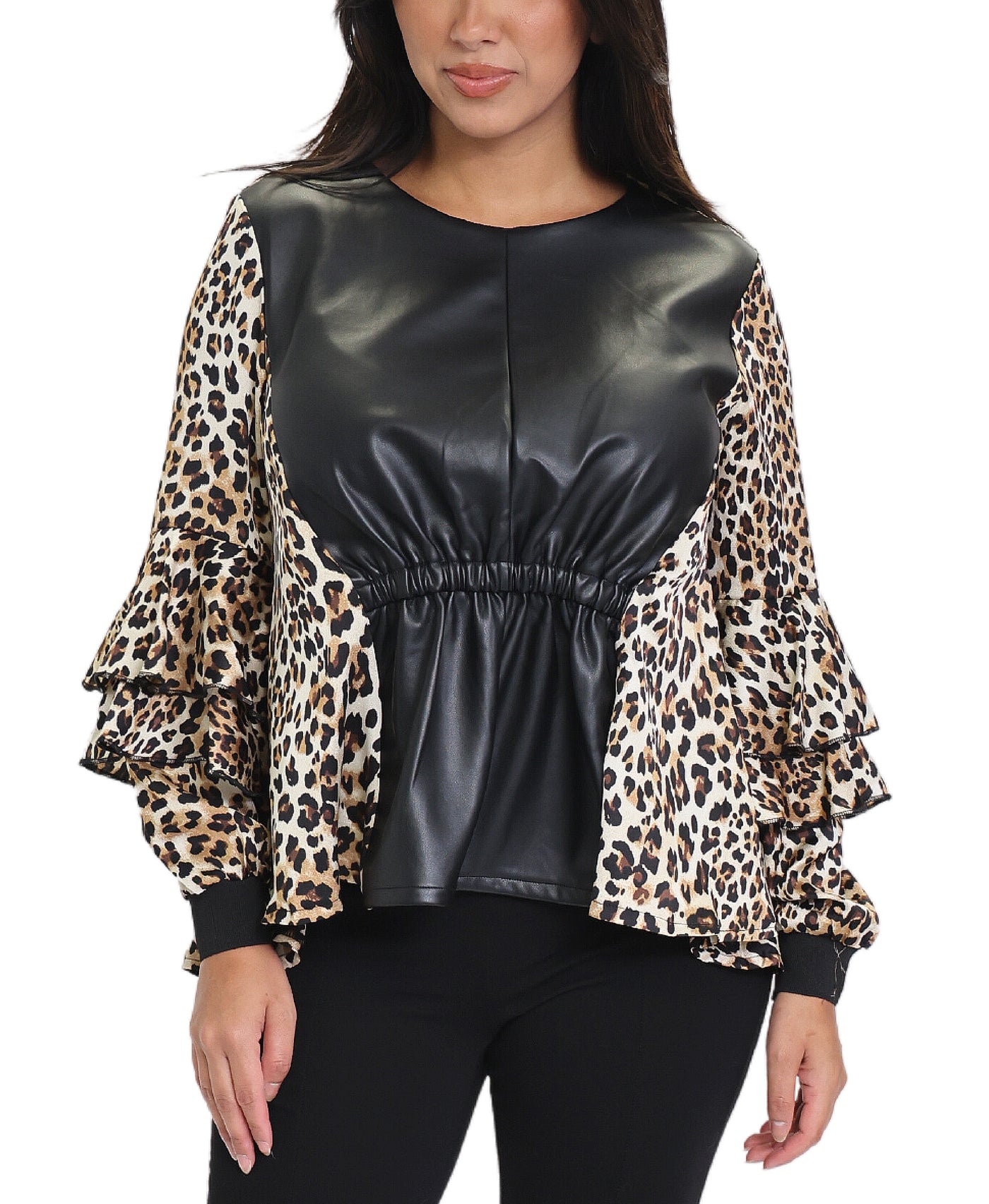 Animal Print & Faux Leather Blouse image 1