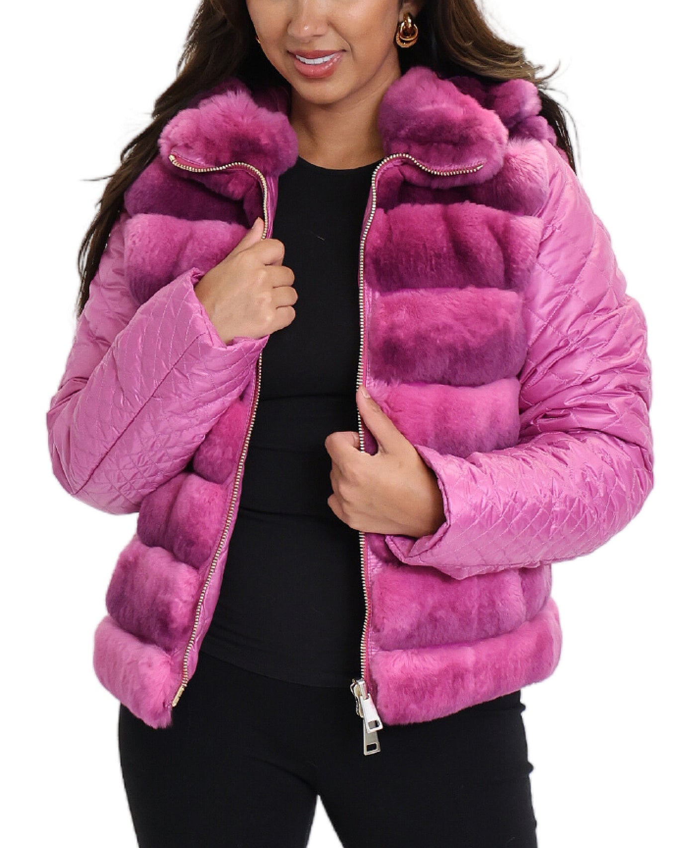 Reversible Fur Puffer Jacket w/ Hood image 2