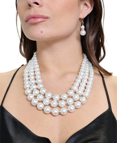 Layered Faux Pearl Necklace & Earrings Set image 1