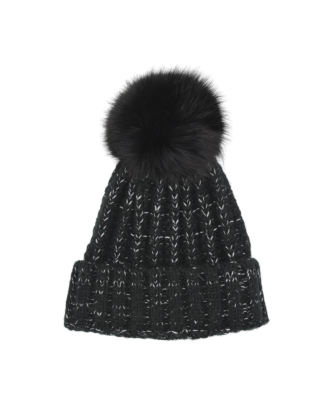 Marble Print Knit Hat w/ Fur Pom image 1