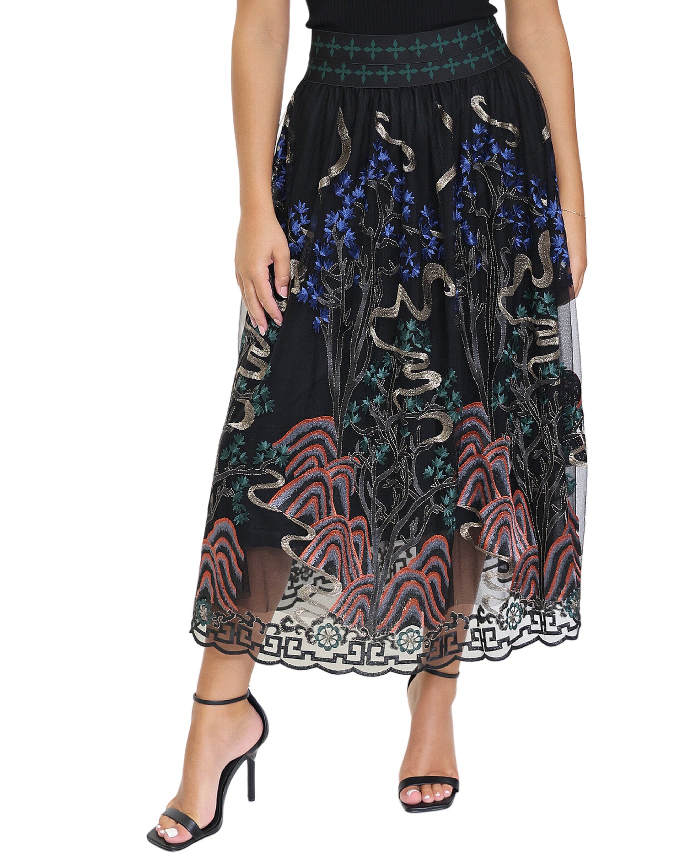 Embroidered Tulle Midi Skirt image 1