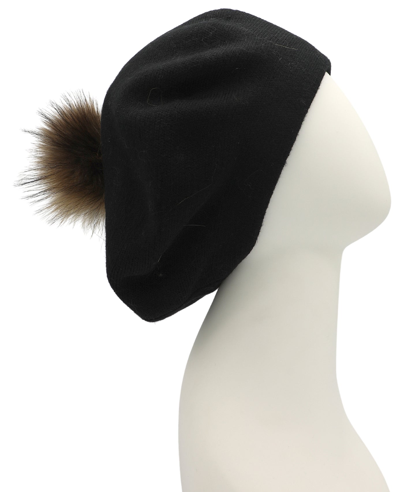 Beret Knit Hat w/ Fur Pom image 1