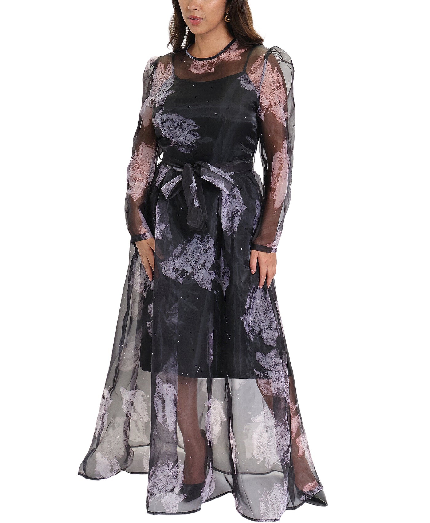 Sheer Print Maxi Dress w/ Slip Dress- 2 Pc Set image 1