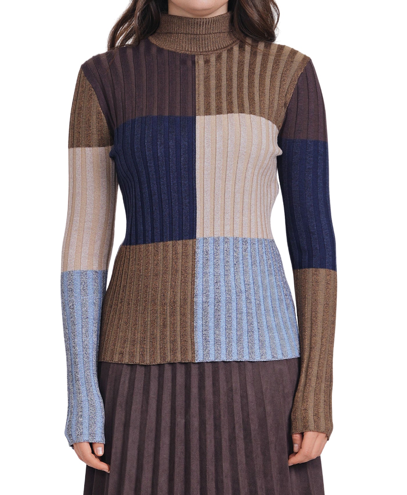 Knit Ribbed Colorblock Sweater image 1