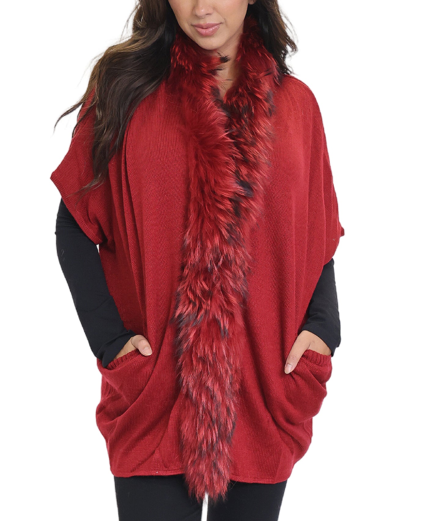 Knit Cardigan w/ Fur Trim image 1