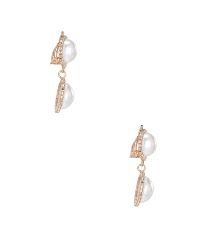 Rhinestone & Faux Pearl Clip-On Drop Earrings image 2