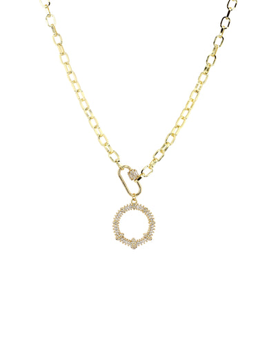 Chain Necklace w/ CZ Carabiner & Circle Pendant image 1
